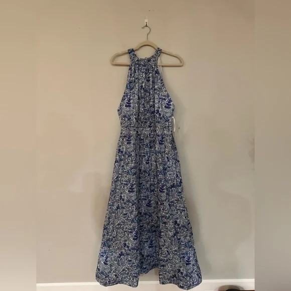 Hyacinth House - Tuckernuck Blue White Halter Neck Midi Dress- Size XXL - NWT - Picture 6 of 13